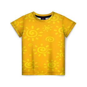 Детская футболка 3D с принтом Солнышко в Кировске, 100% гипоаллергенный полиэфир | прямой крой, круглый вырез горловины, длина до линии бедер, чуть спущенное плечо, ткань немного тянется | желтый | паттерн | солнце | яркий