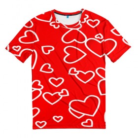 Мужская футболка 3D с принтом Сердечки в Кировске, 100% полиэфир | прямой крой, круглый вырез горловины, длина до линии бедер | Тематика изображения на принте: красный | паттерн | сердечки