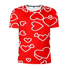 Мужская футболка 3D спортивная с принтом Сердечки в Кировске, 100% полиэстер с улучшенными характеристиками | приталенный силуэт, круглая горловина, широкие плечи, сужается к линии бедра | Тематика изображения на принте: красный | паттерн | сердечки