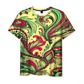 Мужская футболка 3D с принтом Узоры в Кировске, 100% полиэфир | прямой крой, круглый вырез горловины, длина до линии бедер | орнамент | цветочный | яркий