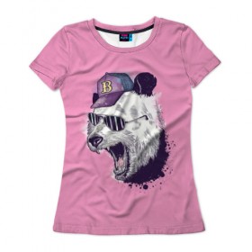 Женская футболка 3D с принтом Панда в бейсболке в Кировске, 100% полиэфир ( синтетическое хлопкоподобное полотно) | прямой крой, круглый вырез горловины, длина до линии бедер | бейсболка | минимализм | очки | панда