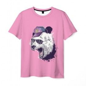 Мужская футболка 3D с принтом Панда в бейсболке в Кировске, 100% полиэфир | прямой крой, круглый вырез горловины, длина до линии бедер | бейсболка | минимализм | очки | панда