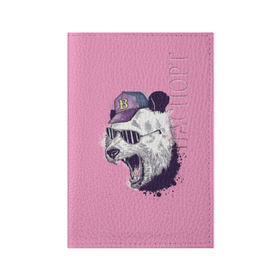 Обложка для паспорта матовая кожа с принтом Панда в бейсболке в Кировске, натуральная матовая кожа | размер 19,3 х 13,7 см; прозрачные пластиковые крепления | Тематика изображения на принте: бейсболка | минимализм | очки | панда
