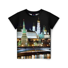 Детская футболка 3D с принтом Москва в Кировске, 100% гипоаллергенный полиэфир | прямой крой, круглый вырез горловины, длина до линии бедер, чуть спущенное плечо, ткань немного тянется | город | ночь | пейзаж