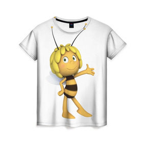 Женская футболка 3D с принтом Пчелка Майя в Кировске, 100% полиэфир ( синтетическое хлопкоподобное полотно) | прямой крой, круглый вырез горловины, длина до линии бедер | пчелка майя