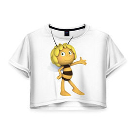 Женская футболка 3D укороченная с принтом Пчелка Майя в Кировске, 100% полиэстер | круглая горловина, длина футболки до линии талии, рукава с отворотами | пчелка майя