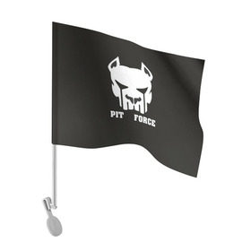 Флаг для автомобиля с принтом Pit Force в Кировске, 100% полиэстер | Размер: 30*21 см | pit force | белый | боец | друг человека | животные | питбуль | порода | собака | цвет | чёрный
