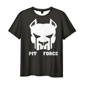 Мужская футболка 3D с принтом Pit Force в Кировске, 100% полиэфир | прямой крой, круглый вырез горловины, длина до линии бедер | pit force | белый | боец | друг человека | животные | питбуль | порода | собака | цвет | чёрный