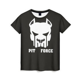 Женская футболка 3D с принтом Pit Force в Кировске, 100% полиэфир ( синтетическое хлопкоподобное полотно) | прямой крой, круглый вырез горловины, длина до линии бедер | pit force | белый | боец | друг человека | животные | питбуль | порода | собака | цвет | чёрный