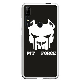 Чехол для Honor P Smart Z с принтом Pit Force в Кировске, Силикон | Область печати: задняя сторона чехла, без боковых панелей | Тематика изображения на принте: pit force | белый | боец | друг человека | животные | питбуль | порода | собака | цвет | чёрный