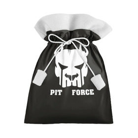 Подарочный 3D мешок с принтом Pit Force в Кировске, 100% полиэстер | Размер: 29*39 см | Тематика изображения на принте: pit force | белый | боец | друг человека | животные | питбуль | порода | собака | цвет | чёрный