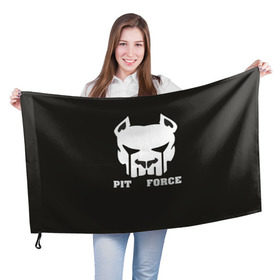 Флаг 3D с принтом Pit Force в Кировске, 100% полиэстер | плотность ткани — 95 г/м2, размер — 67 х 109 см. Принт наносится с одной стороны | pit force | белый | боец | друг человека | животные | питбуль | порода | собака | цвет | чёрный
