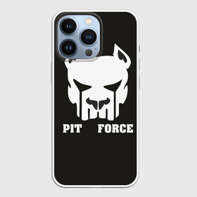 Чехол для iPhone 13 Pro с принтом Pit Force в Кировске,  |  | Тематика изображения на принте: pit force | белый | боец | друг человека | животные | питбуль | порода | собака | цвет | чёрный