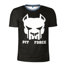 Мужская футболка 3D спортивная с принтом Pit Force в Кировске, 100% полиэстер с улучшенными характеристиками | приталенный силуэт, круглая горловина, широкие плечи, сужается к линии бедра | pit force | белый | боец | друг человека | животные | питбуль | порода | собака | цвет | чёрный