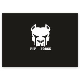 Поздравительная открытка с принтом Pit Force в Кировске, 100% бумага | плотность бумаги 280 г/м2, матовая, на обратной стороне линовка и место для марки
 | pit force | белый | боец | друг человека | животные | питбуль | порода | собака | цвет | чёрный