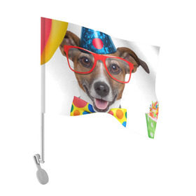 Флаг для автомобиля с принтом Джек рассел - клоун в Кировске, 100% полиэстер | Размер: 30*21 см | волкодав | дворняжка | джек | джек рассел | домашние животные | любимец | мопс | овчарка | пес | песик | питомец | рассел | сенбернар | собака | собачка