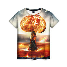 Женская футболка 3D с принтом Атомный взрыв в Кировске, 100% полиэфир ( синтетическое хлопкоподобное полотно) | прямой крой, круглый вырез горловины, длина до линии бедер | city | earth | explosion | mushroom | night | nuclear | sky | атомный | взрыв | город | гриб | земля | небо | ночь