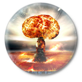 Значок с принтом Атомный взрыв в Кировске,  металл | круглая форма, металлическая застежка в виде булавки | city | earth | explosion | mushroom | night | nuclear | sky | атомный | взрыв | город | гриб | земля | небо | ночь