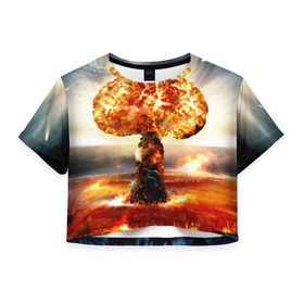 Женская футболка 3D укороченная с принтом Атомный взрыв в Кировске, 100% полиэстер | круглая горловина, длина футболки до линии талии, рукава с отворотами | city | earth | explosion | mushroom | night | nuclear | sky | атомный | взрыв | город | гриб | земля | небо | ночь