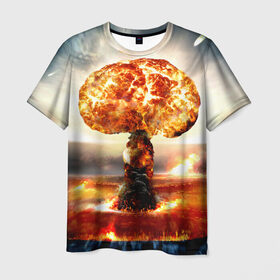 Мужская футболка 3D с принтом Атомный взрыв в Кировске, 100% полиэфир | прямой крой, круглый вырез горловины, длина до линии бедер | city | earth | explosion | mushroom | night | nuclear | sky | атомный | взрыв | город | гриб | земля | небо | ночь