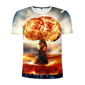 Мужская футболка 3D спортивная с принтом Атомный взрыв в Кировске, 100% полиэстер с улучшенными характеристиками | приталенный силуэт, круглая горловина, широкие плечи, сужается к линии бедра | city | earth | explosion | mushroom | night | nuclear | sky | атомный | взрыв | город | гриб | земля | небо | ночь