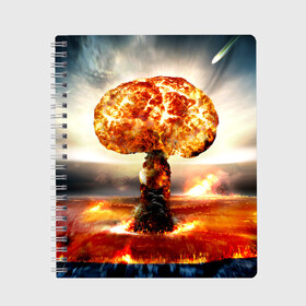 Тетрадь с принтом Атомный взрыв в Кировске, 100% бумага | 48 листов, плотность листов — 60 г/м2, плотность картонной обложки — 250 г/м2. Листы скреплены сбоку удобной пружинной спиралью. Уголки страниц и обложки скругленные. Цвет линий — светло-серый
 | Тематика изображения на принте: city | earth | explosion | mushroom | night | nuclear | sky | атомный | взрыв | город | гриб | земля | небо | ночь