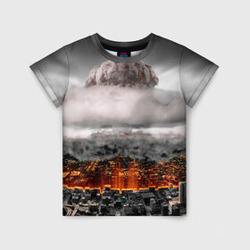 Детская футболка 3D с принтом Атомный взрыв в Кировске, 100% гипоаллергенный полиэфир | прямой крой, круглый вырез горловины, длина до линии бедер, чуть спущенное плечо, ткань немного тянется | city | earth | explosion | heaven | mushroom | nuclear | атомный | взрыв | город | гриб | земля | небо