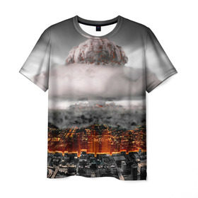 Мужская футболка 3D с принтом Атомный взрыв в Кировске, 100% полиэфир | прямой крой, круглый вырез горловины, длина до линии бедер | city | earth | explosion | heaven | mushroom | nuclear | атомный | взрыв | город | гриб | земля | небо