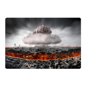 Магнитный плакат 3Х2 с принтом Атомный взрыв в Кировске, Полимерный материал с магнитным слоем | 6 деталей размером 9*9 см | city | earth | explosion | heaven | mushroom | nuclear | атомный | взрыв | город | гриб | земля | небо