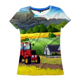 Женская футболка 3D с принтом Farm в Кировске, 100% полиэфир ( синтетическое хлопкоподобное полотно) | прямой крой, круглый вырез горловины, длина до линии бедер | красочный | пейзаж | яркий
