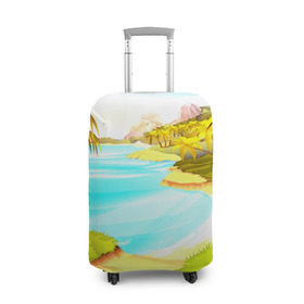 Чехол для чемодана 3D с принтом Тропический остров в Кировске, 86% полиэфир, 14% спандекс | двустороннее нанесение принта, прорези для ручек и колес | jungle | деревья | джунгли | зелень | кусты | лес | лодки | мох | океан | пальмы | пляж | тропики | экзотика