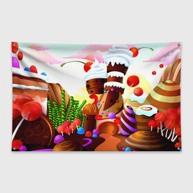Флаг-баннер с принтом Candy Town в Кировске, 100% полиэстер | размер 67 х 109 см, плотность ткани — 95 г/м2; по краям флага есть четыре люверса для крепления | конфеты | пирожные | сладости | яркий