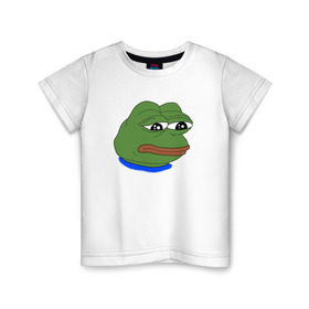 Детская футболка хлопок с принтом SAD FROG в Кировске, 100% хлопок | круглый вырез горловины, полуприлегающий силуэт, длина до линии бедер | meme | pepe frog | pepe the frog | sad frog | грустная лягушка | мем