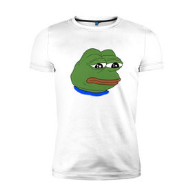 Мужская футболка премиум с принтом SAD FROG в Кировске, 92% хлопок, 8% лайкра | приталенный силуэт, круглый вырез ворота, длина до линии бедра, короткий рукав | Тематика изображения на принте: meme | pepe frog | pepe the frog | sad frog | грустная лягушка | мем