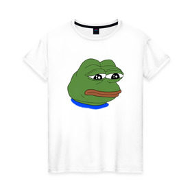 Женская футболка хлопок с принтом SAD FROG в Кировске, 100% хлопок | прямой крой, круглый вырез горловины, длина до линии бедер, слегка спущенное плечо | meme | pepe frog | pepe the frog | sad frog | грустная лягушка | мем