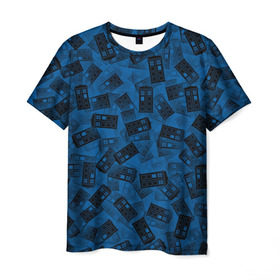 Мужская футболка 3D с принтом Будки Тардис в Кировске, 100% полиэфир | прямой крой, круглый вырез горловины, длина до линии бедер | doctor | tardis | who | доктор | кто | машина времени | паттерн | синий | туалет