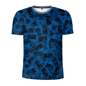 Мужская футболка 3D спортивная с принтом Будки Тардис в Кировске, 100% полиэстер с улучшенными характеристиками | приталенный силуэт, круглая горловина, широкие плечи, сужается к линии бедра | doctor | tardis | who | доктор | кто | машина времени | паттерн | синий | туалет