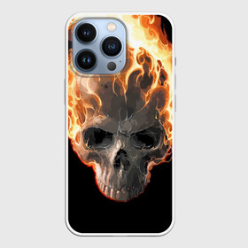 Чехол для iPhone 13 Pro с принтом Череп в огне в Кировске,  |  | Тематика изображения на принте: background | black | death | fire | flame | skeleton | skull | огонь | пламя | скелет | фон | череп | черный
