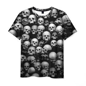 Мужская футболка 3D с принтом Черепа в Кировске, 100% полиэфир | прямой крой, круглый вырез горловины, длина до линии бедер | background | black | death | skeletons | skull | скелеты | фон | черепа | черный