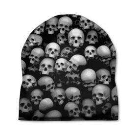Шапка 3D с принтом Черепа в Кировске, 100% полиэстер | универсальный размер, печать по всей поверхности изделия | background | black | death | skeletons | skull | скелеты | фон | черепа | черный