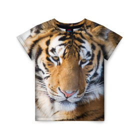 Детская футболка 3D с принтом Тигр в Кировске, 100% гипоаллергенный полиэфир | прямой крой, круглый вырез горловины, длина до линии бедер, чуть спущенное плечо, ткань немного тянется | амурский | животные | киса | кот | котенок | кошка | пума | рысь | серый | тигр | хищник