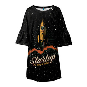 Детское платье 3D с принтом Startup Space в Кировске, 100% полиэстер | прямой силуэт, чуть расширенный к низу. Круглая горловина, на рукавах — воланы | cosmos | galaxy | planet | rocket | space | star | взлет | галактика | звезды | корабль | космос | планета | ракета