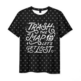 Мужская футболка 3D с принтом Trash the Map в Кировске, 100% полиэфир | прямой крой, круглый вырез горловины, длина до линии бедер | adventure | city | country | nature | sleep | tourism | travel | work | город | карта | поездка | приключение | природа | путешествие | работа | сон | страна | туризм | турист