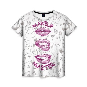 Женская футболка 3D с принтом Makeup Master в Кировске, 100% полиэфир ( синтетическое хлопкоподобное полотно) | прямой крой, круглый вырез горловины, длина до линии бедер | makeup | visage | макияж