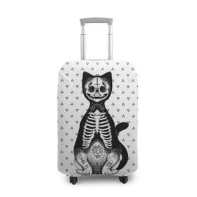 Чехол для чемодана 3D с принтом Готический кот в Кировске, 86% полиэфир, 14% спандекс | двустороннее нанесение принта, прорези для ручек и колес | bone | cat | death | feline | gothic | hipster | kitty | meow | skelet | skull | tatoo | готика | кости | кот | котенок | котик | кошка | мяу | скелет | тату | хипстер | череп