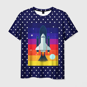Мужская футболка 3D с принтом Запуск ракеты в Кировске, 100% полиэфир | прямой крой, круглый вырез горловины, длина до линии бедер | cosmos | galaxy | moon | planet | rocket | space | star | галактика | звезды | космос | луна | планета | ракета | шатл