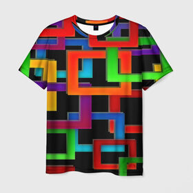 Мужская футболка 3D с принтом Check maze в Кировске, 100% полиэфир | прямой крой, круглый вырез горловины, длина до линии бедер | Тематика изображения на принте: квадраты | паттерн | разноцветный | яркий