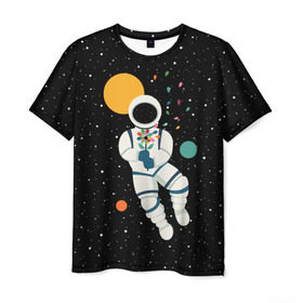 Мужская футболка 3D с принтом Космический романтик в Кировске, 100% полиэфир | прямой крой, круглый вырез горловины, длина до линии бедер | astronaut | cosmonaut | cosmos | galaxy | moon | planet | space | star | астронавт | галактика | звезды | космонавт | космос | луна | планета | скафандр