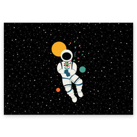 Поздравительная открытка с принтом Космический романтик в Кировске, 100% бумага | плотность бумаги 280 г/м2, матовая, на обратной стороне линовка и место для марки
 | astronaut | cosmonaut | cosmos | galaxy | moon | planet | space | star | астронавт | галактика | звезды | космонавт | космос | луна | планета | скафандр