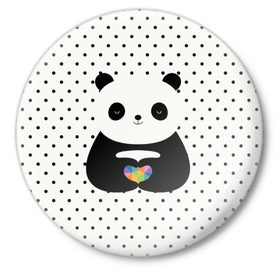 Значок с принтом Любовь панды в Кировске,  металл | круглая форма, металлическая застежка в виде булавки | animal | bear | beast | forest | heart | love | nature | panda | животное | зверь | лес | любовь | медведь | панда | природа | сердце | страсть